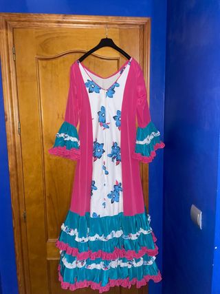 Vestido Flamenca Rosa y Verde Agua