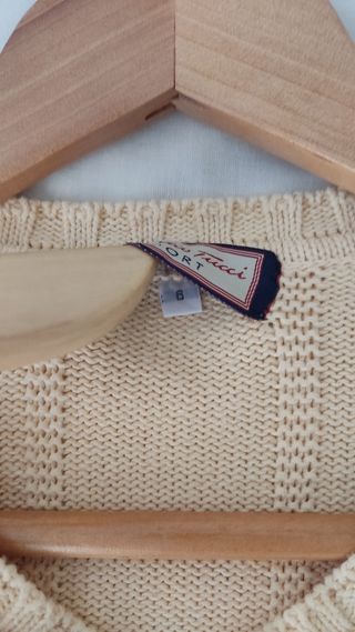 Jersey cuello de pico algodon color vainilla