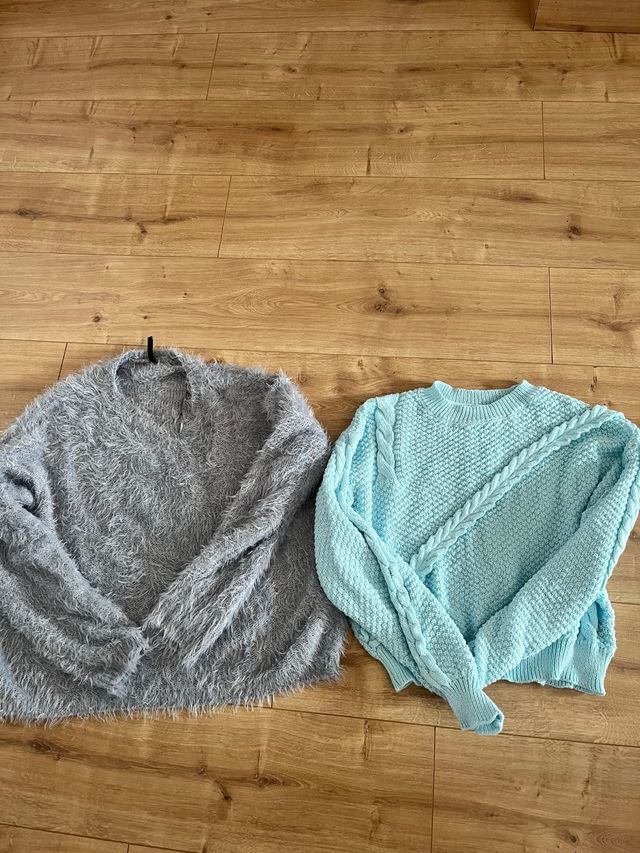 2 jerséis: Gris de pelo & Celeste trenzado