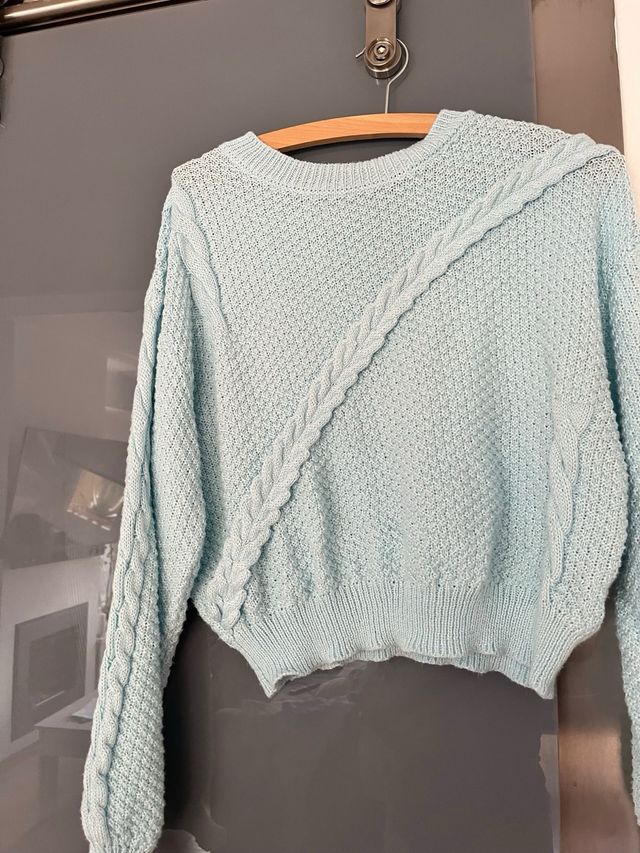 2 jerséis: Gris de pelo & Celeste trenzado