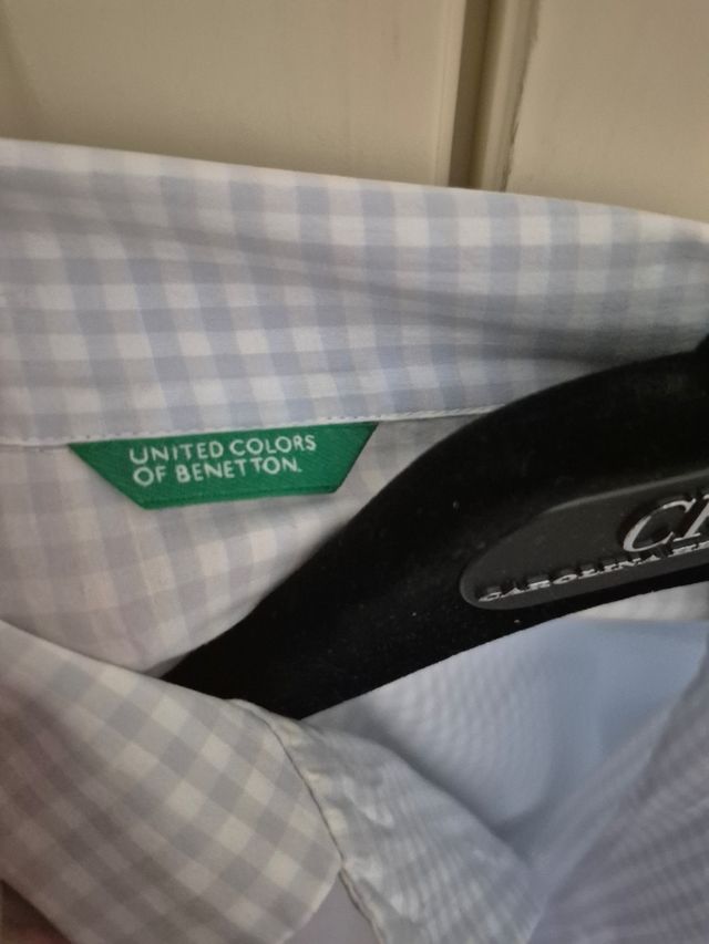 Camisa Benetton vichy azul y blanca