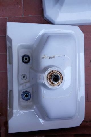 LAVABO CON PIE VINTAGE MARCA ROCA AÑOS 50's