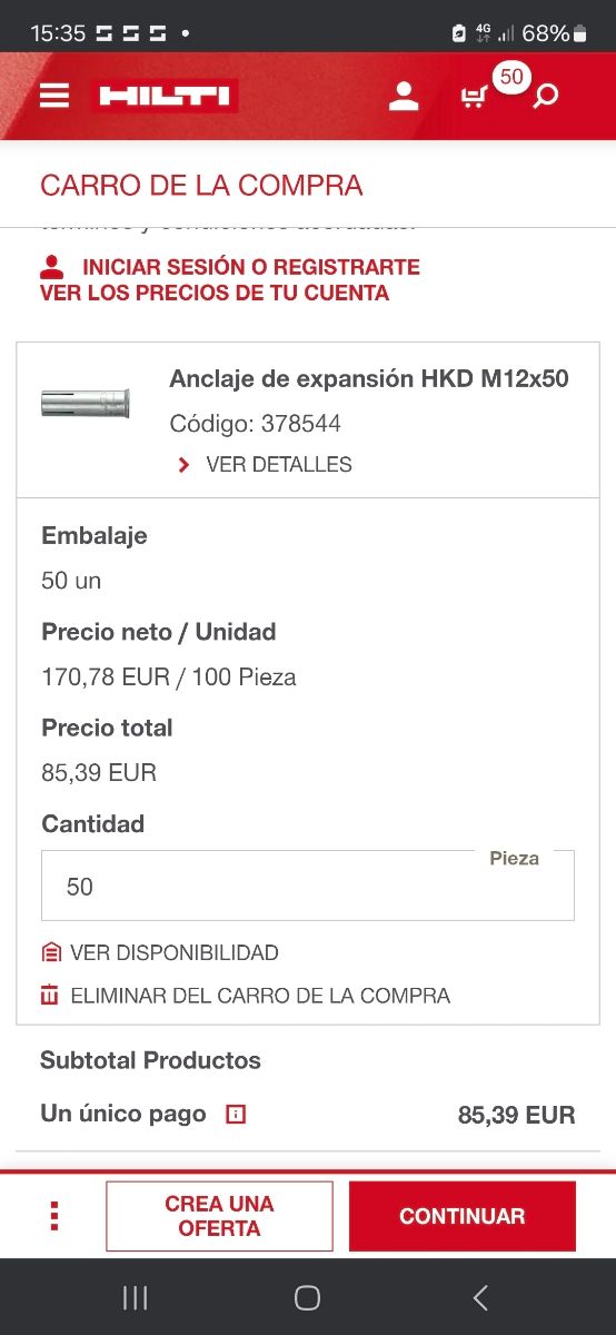 Ancore Hilti HKD 12×50