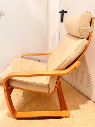 Sillon escandinavo de madera natural y Piel