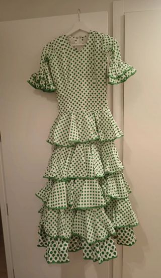 Traje Flamenca lunares verde blanco