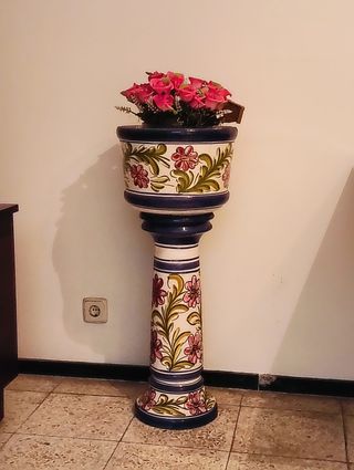 Macetero pie cerámica | Azul blanco