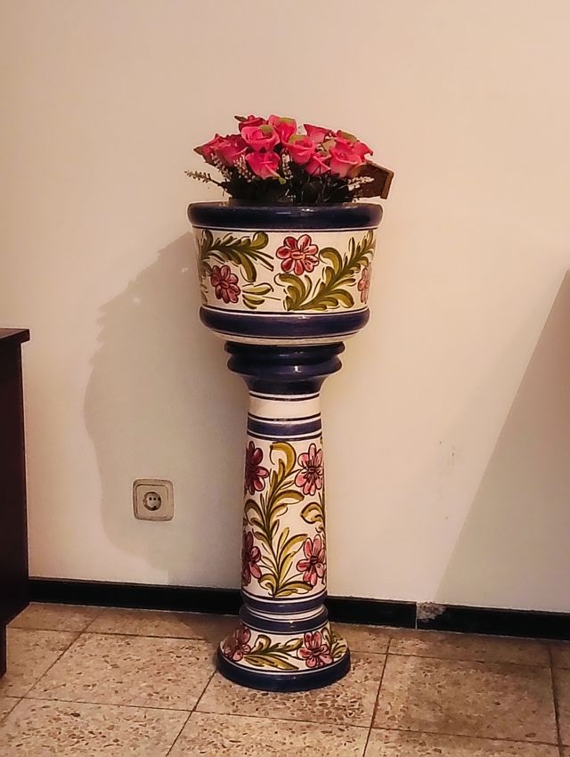 Macetero pie cerámica | Azul blanco