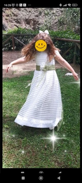 Vestido comunión niña blanco-verde