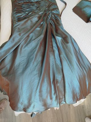Vestido fiesta largo verde azulado