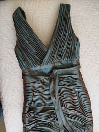 Vestido fiesta largo verde azulado