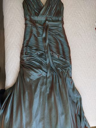 Vestido fiesta largo verde azulado