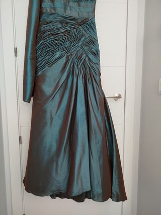 Vestido fiesta largo verde azulado