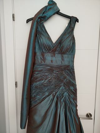 Vestido fiesta largo verde azulado