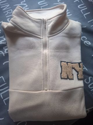 Sudadera beige cremallera NY