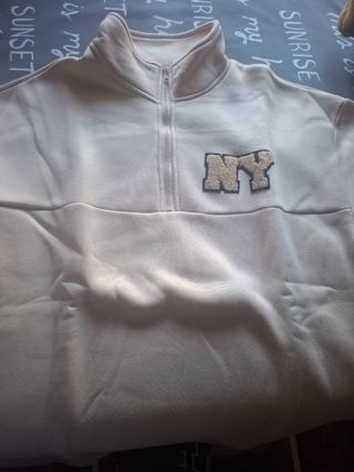 Sudadera beige cremallera NY