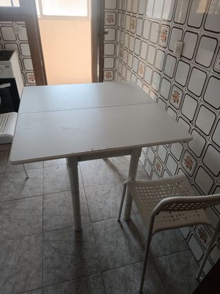 Mesa plegable blanca + 2 sillas
