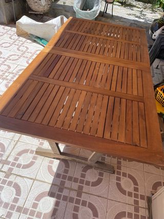 Mesa terraza madera maciza con 6 sillas