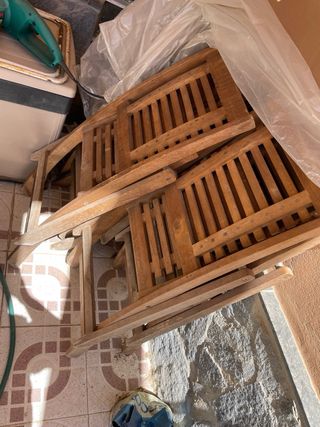 Mesa terraza madera maciza con 6 sillas