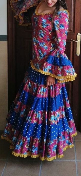 Traje Flamenca Rosa y Azul
