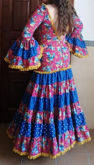 Traje Flamenca Rosa y Azul