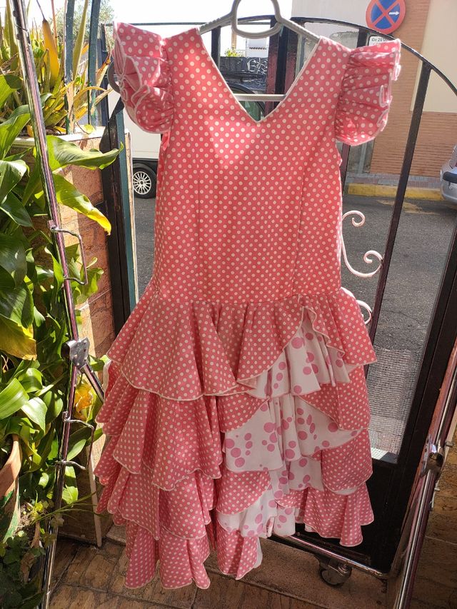 Traje Flamenca niña lunares rosa