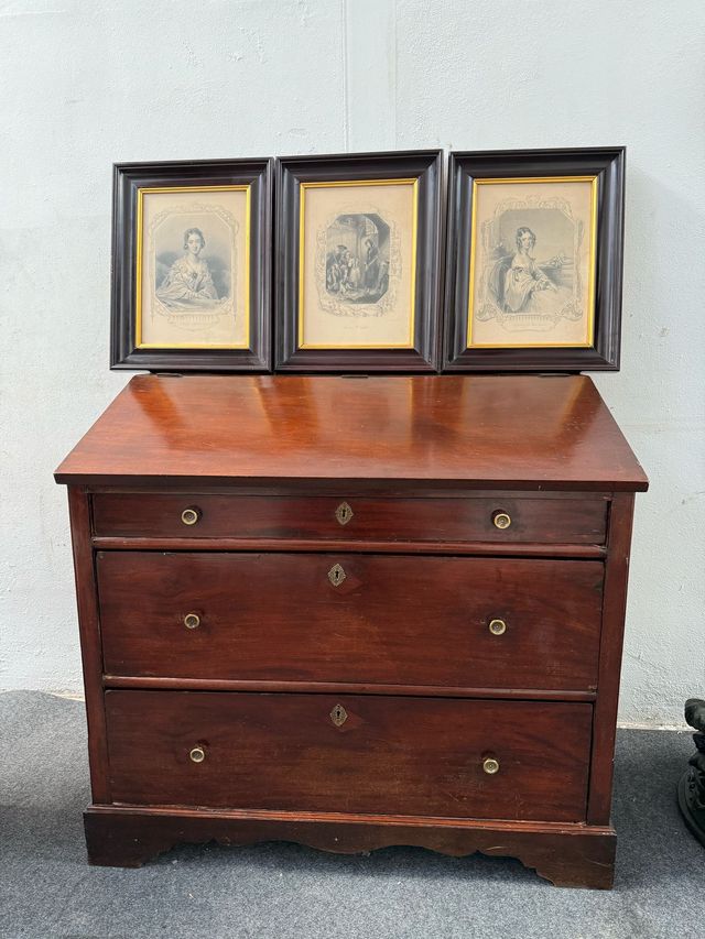 Cómoda escritorio con 3 cajones en madera de caoba