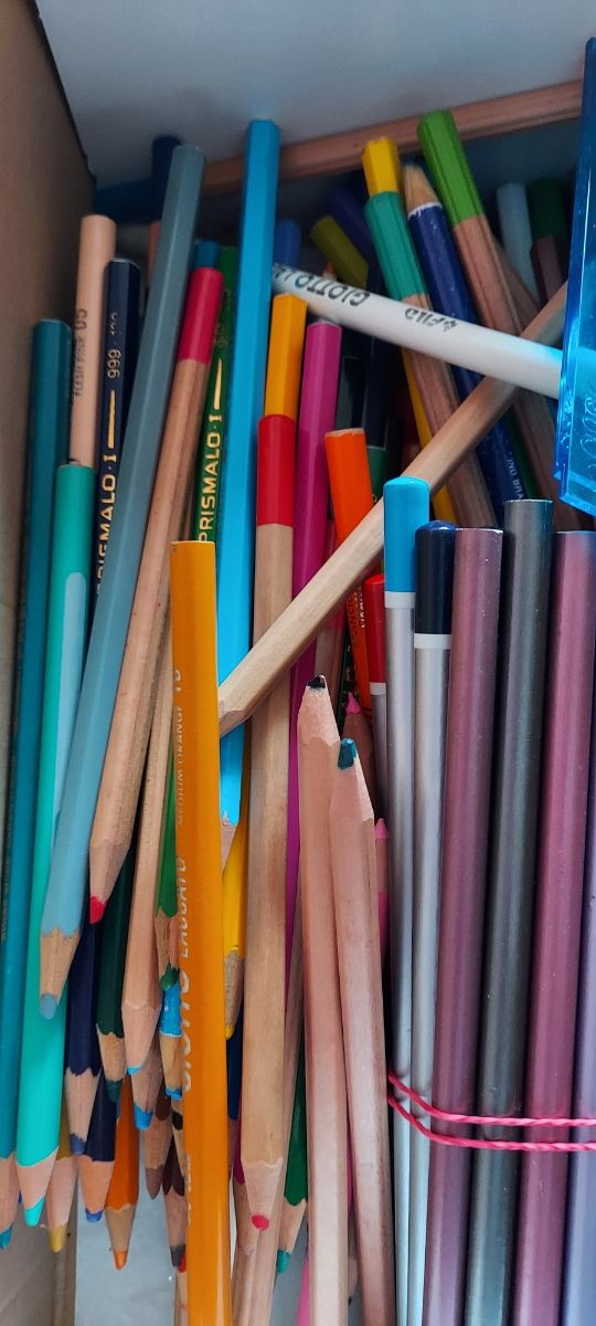 Pastelli e pennarelli usati assortiti