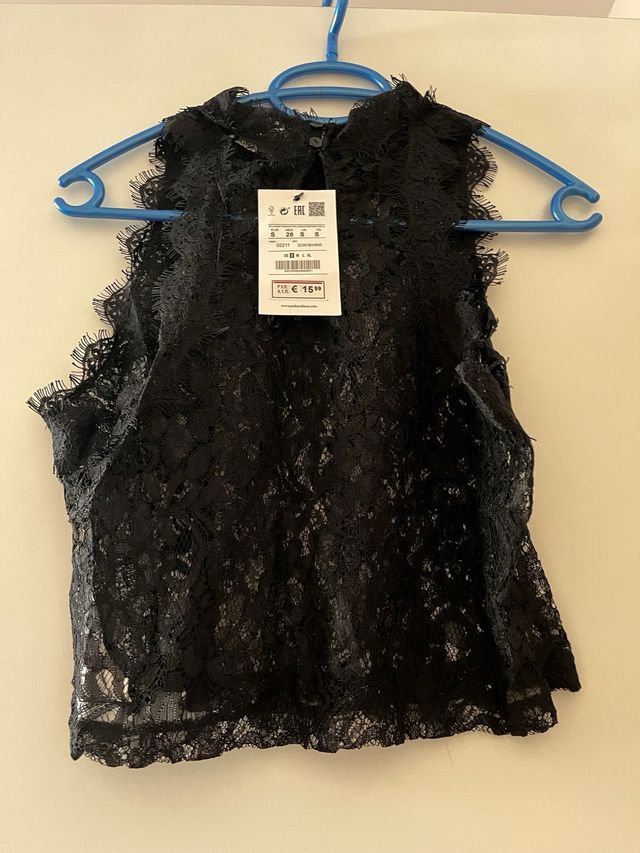 Crop top encaje negro - Talla S