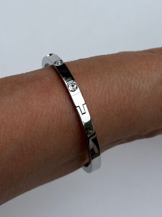 Pulsera brazalete de acero y circonitas, Lotus.