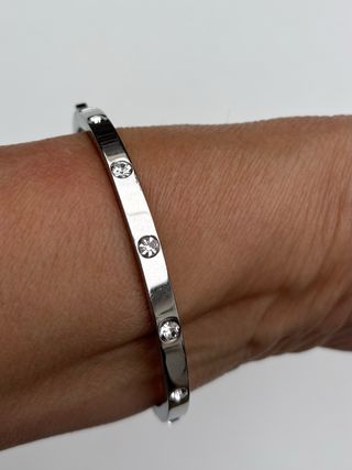 Pulsera brazalete de acero y circonitas, Lotus.