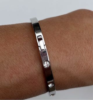 Pulsera brazalete de acero y circonitas, Lotus.