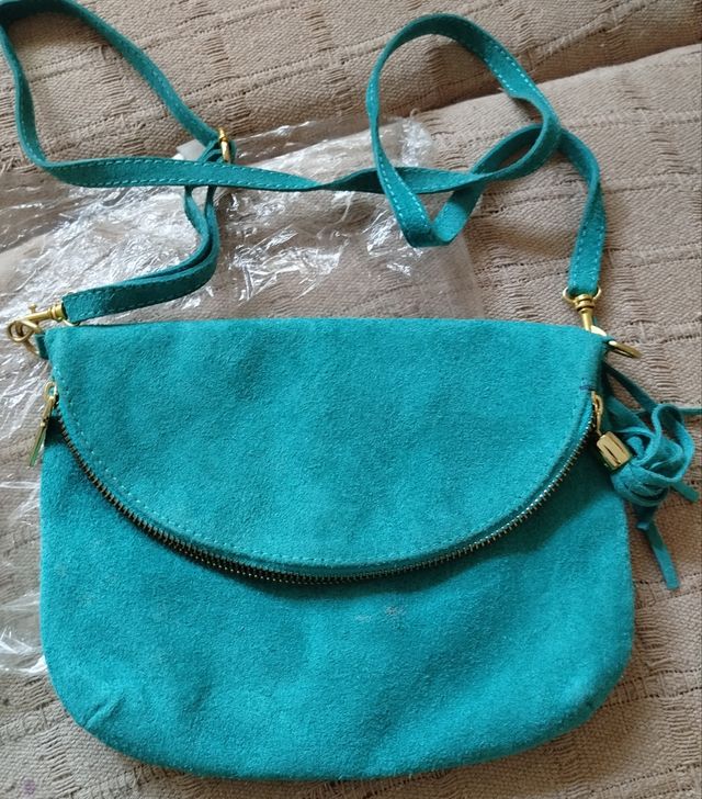 Bolso bandolera turquesa piel.