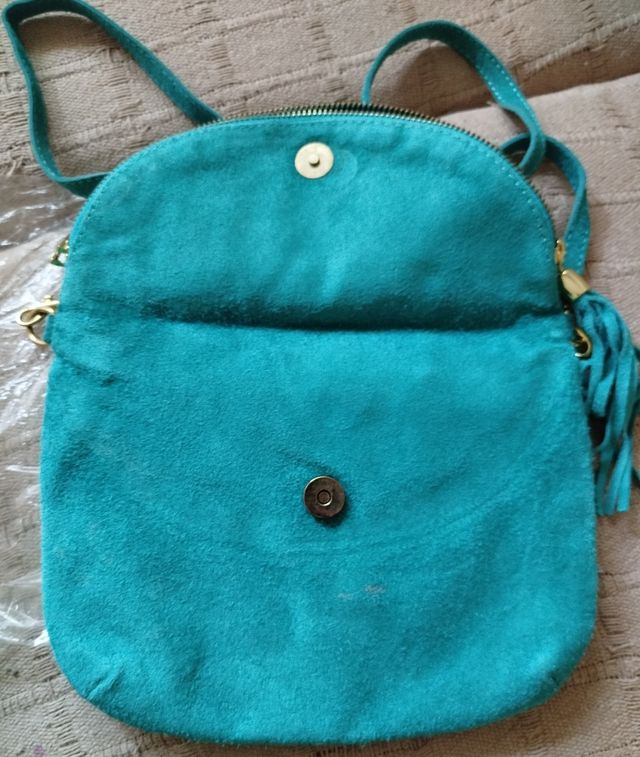 Bolso bandolera turquesa piel.