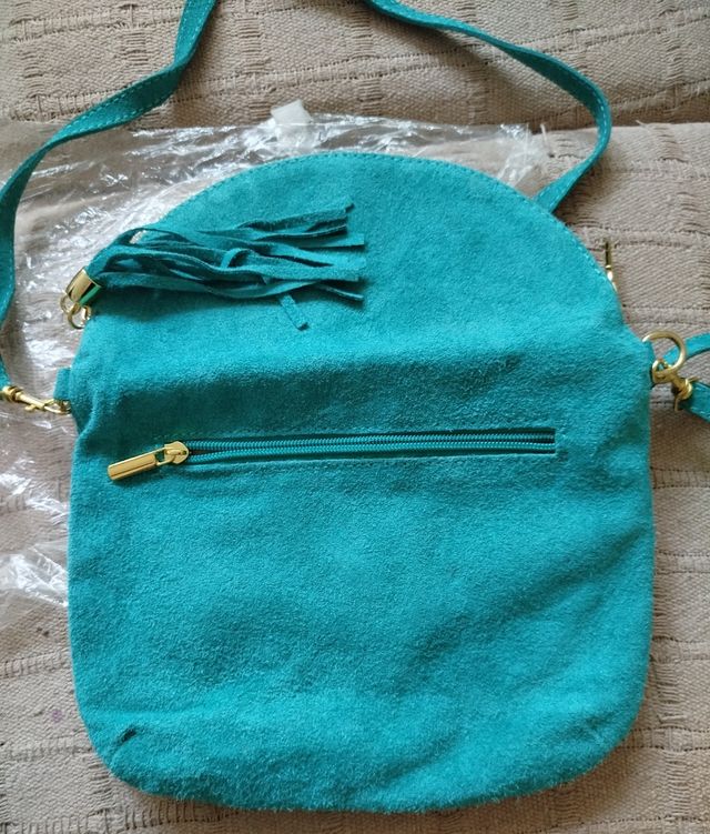 Bolso bandolera turquesa piel.