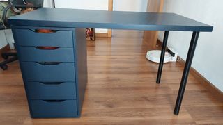 Escritorio negro con cajón - Madera y metal