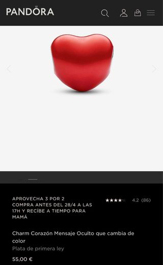 Charm Pandora Corazón rojo -plata