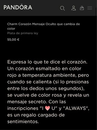 Charm Pandora Corazón rojo -plata