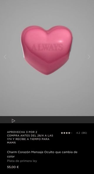 Charm Pandora Corazón rojo -plata