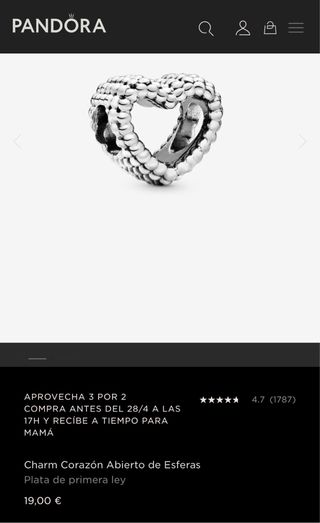 Charm Pandora Corazón Plata