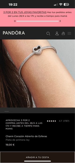 Charm Pandora Corazón Plata