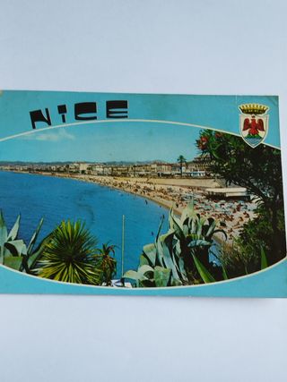 Postal antigua Niza: playa y ciudad