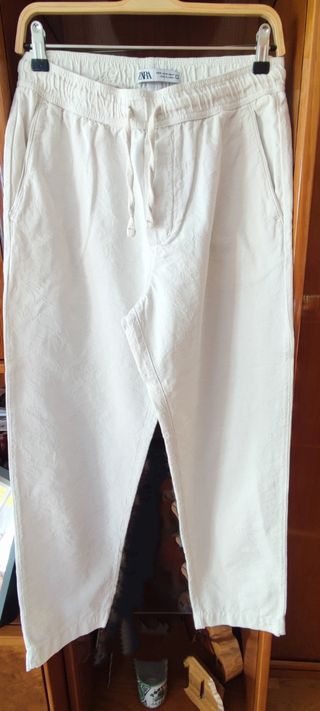 Pantalón Zara algodón blanco roto