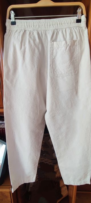Pantalón Zara algodón blanco roto