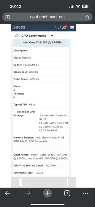 Intel Core i3-9100F 3.60GHz CPU