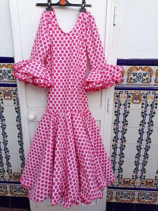 Traje Flamenca niña - Rosa lunares - Talla 12