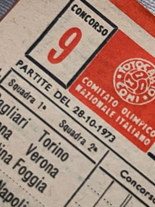 schedina totocalcio non giocata 1973