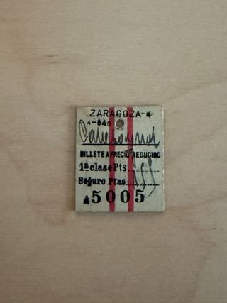 Billete tren Zaragoza 1ª clase años 40