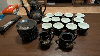 Juego té porcelana negra - 12 tazas