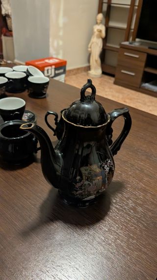 Juego té porcelana negra - 12 tazas