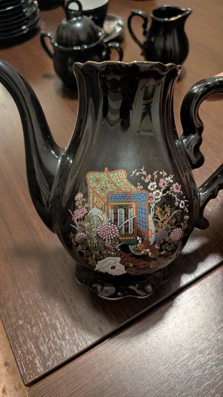 Juego té porcelana negra - 12 tazas